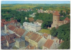 Rößel, Stadt, Kreis Rößel Rößel, Blick vom Kirchturm auf die Burg und die Stadt 