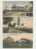 Irglacken, Ort, Kreis Wehlau Irglacken, Gasthaus Gustav Schlutzkus, Bonslacker Straße, Schule mit Ortsansicht 