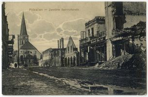 Schloßberg, Kreisstadt, Kreis Schloßberg Pillkallen Kr. Schloßberg, Zerstörte Bahnhofstraße Erster Weltkrieg