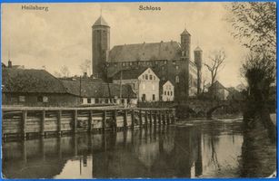 Heilsberg Kr. Heilsberg, Stadt, Kreis Heilsberg Heilsberg Kr. Heilsberg, Brücke mit Schloß III Heilsberg, Schloß