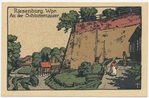 Riesenburg, Kreis Rosenberg Riesenburg, An der Schloßmauer,  Stein-Zeichnung 