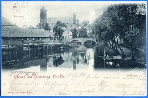 Heilsberg Kr. Heilsberg, Stadt, Kreis Heilsberg Heilsberg Kr. Heilsberg, Brücke mit Schloß V Heilsberg, Schloß