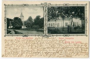 Laptau, Kreis Samland Laptau, Kirche und Schulhaus, Kaiserl. Postagentur 