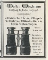 Königsberg (Pr.), Stadtkreis Königsberg Kneiph. Langgasse 7 Königsberg (Pr.), Kneiph. Langgasse, Installateur Walter Wiedemann Königsberg, Anzeigen
