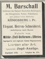 Königsberg (Pr.), Stadtkreis Königsberg Königsberg, Königsberg, Herrenschneiderei, M. Barschall Königsberg, Anzeigen