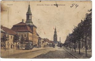Tilsit, Stadt, Stadtkreis Tilsit Deutsche Straße Tilsit, Deutsche Straße in Höhe des Rathauses, Blick nach Osten VII 