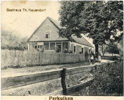 Perkuiken Kr. Bartenstein, Kreis Bartenstein Perkuiken Kr. Bartenstein, Gasthaus Th. Neuendorf Перкуйкен, уезд Бартенштайн, трактир Т. Нойендорфа