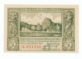 Lötzen, Stadt, Kreis Lötzen Lötzen, Schloss, Notgeld von 1920, 50 Pfennig Lötzen, Schloß
