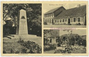Sandkirchen, Kreis Tilsit-Ragnit Sandkirchen, Kriegerdenkmal, Gasthaus Otto Hensel, Gartenansicht 