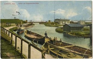 Lötzen, Stadt, Kreis Lötzen Lötzen, Kanal mit Eisenbahnbrücke 