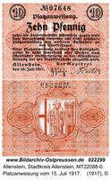 Allenstein, Stadtkreis Allenstein  Allenstein, Banken und Sparkassen, Notgeld