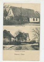 Leinau Kr. Ortelsburg, Kreis Ortelsburg Leynau Kr. Ortelsburg, Gasthaus Fr. Boczek, Dorfstraße mit Schule 