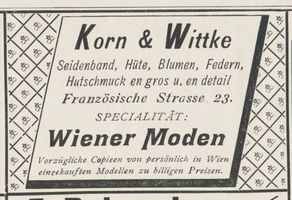 Königsberg (Pr.), Stadtkreis Königsberg Französische Straße 23 Königsberg (Pr.), Französische Straße, Wiener Moden, Korn & Wittke Кёнигсберг (Пр.), Францёзишештрассе, венские моды «Корн и Виттке»