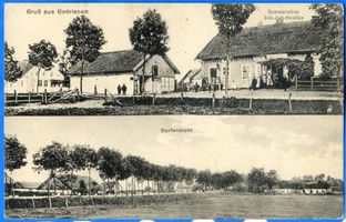 Godrienen, Ort und Bahnstation, Kreis Samland Godrienen, Ort und Bahnstation, Gasthaus und Dorfansicht 