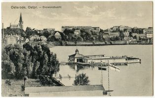 Osterode (Ostpr.), Kreis Osterode Osterode (Ostpr.), Drewenzbucht mit Badeanstalt Osterode, Stadtmotive
