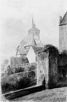 Braunsberg Kr. Braunsberg, Kreis Braunsberg Braunsberg, Aquarell: Teilansicht der ehemaligen Bischofsburg und Blick auf die Kirche St. Katharina 