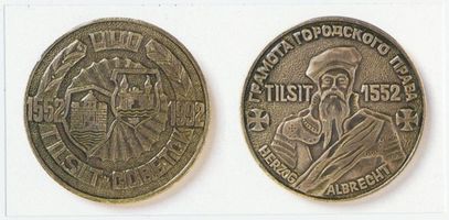 Tilsit, Stadt, Stadtkreis Tilsit  Tilsit, Gedenkmünze zum 440-jährigen Bestehen der Stadt Tilsit, Aus der Geschichte der Stadt