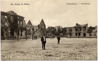 Neidenburg, Stadt, Kreis Neidenburg Großer Markt Neidenburg, der zerstörte Marktplatz Найденбург, разрушенная рыночная площадь