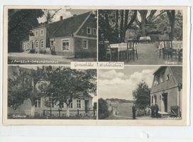 Grenzhöhe, Kreis Schloßberg Grenzhöhe, Geschäftshaus J. Awiszus, Garten, Schule, Zollamt 