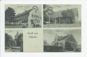 Schulen, Kreis Heilsberg Schulen, Gasthaus, Schule, Kirche, Pfarrhaus 