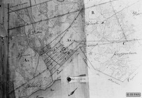 Borkenwalde, Kreis Angerburg Borkenwalde, Zeichnung: Plan der Ortschaft Боркенвальде, рисунок: план местечка