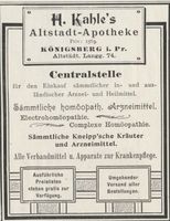 Königsberg (Pr.), Stadtkreis Königsberg Altstädtische Langgasse 74 Königsberg (Pr.), Altstädtische Langgasse,  Altstadt-Apotheke, H. Kahles Кёнигсберг (Пр.), Старогородская Ланггассе, Старогородская аптека, Х. Калес