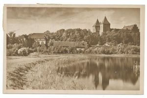 Neidenburg, Stadt, Kreis Neidenburg Neidenburg, Schloß, neues Kreishaus und Schloßteich Найденбург, замок, новое здание уездного управления и замковый пруд