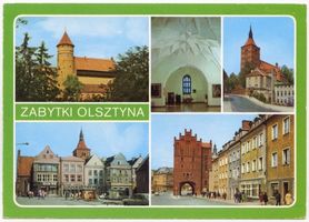 Allenstein, Stadtkreis Allenstein Allenstein, Ortsansichten, Schloß, Jakobikirche, Markt, Hohes Tor Алленштайн, виды местечка: замок, кирха Св. Якова, рынок, Высокие ворота