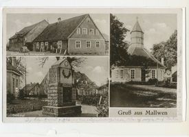 Mallwen, Kreis Schloßberg Mallwen, Gasthaus O. Bockpesch, Kirche, Denkmal Мальвен, трактир О. Бокпеша, церковь, памятник