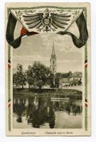 Gumbinnen, Stadt, Kreis Gumbinnen Gumbinnen, Flußpartie und ev. Kirche 
