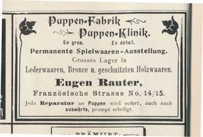 Königsberg (Pr.), Stadtkreis Königsberg Französische Straße 14-15 Königsberg (Pr.), Französische Straße, Puppen-Fabrik, Puppen-Klinik, Eugen Rauter Кёнигсберг (Пр.), Францёзишештрассе, фабрика кукол, «кукольная лечебница», Ойген Раутер