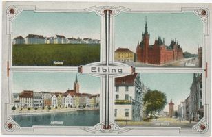 Elbing, Stadt, Stadtkreis Elbing Elbing, Kaserne, Rathaus, Alter Markt, am Wasser Эльбинг, казармы, ратуша, Старый рынок, у воды
