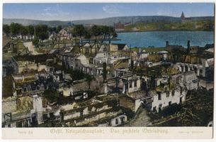 Ortelsburg, Stadt, Kreis Ortelsburg Ortelsburg, Blick auf die zerstörte Stadt II Erster Weltkrieg