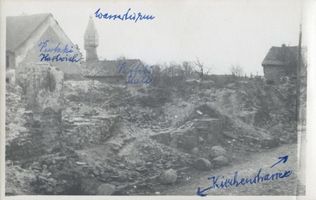 Passenheim, Stadt, Kreis Ortelsburg Passenheim, Zerstörte Häuser an der Kirchenstraße 