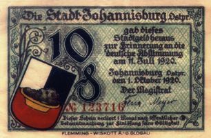 Johannisburg, Kreis Johannisburg Johannisburg, Stadtgeld, 10, Vorderseite Йоханнисбург, городские деньги, 10, лицевая сторона