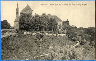 Rößel, Stadt, Kreis Rößel Rößel, Blick auf das Schloß mit der Evang. Kirche 