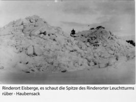  Kurisches Haff, Eisberge vor Rinderort mit Spitze des Leuchtturmes Kurisches Haff