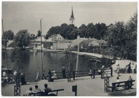Nikolaiken Kr. Sensburg, Kreis Sensburg Nikolaiken Kr. Sensburg, Teilansicht mit Kirche und See II Masurische Seen