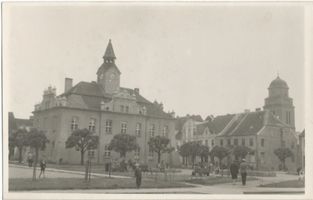Soldau, Kreis Neidenburg Soldau, Markt mit Rathaus und Evang. Kirche 