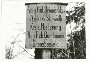 Elchwinkel, Ort, Kreis Elchniederung Brionischken, Ortsschild 