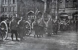 Tilsit, Stadt, Stadtkreis Tilsit Tilsit, Erbeutete russische Kanonen auf dem Schenkendorfplatz Tilsit, Erster Weltkrieg, russische Besetzung und Befreiung 1914