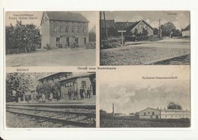Heinsort, Kreis Gumbinnen Sodehnen, Geschäftshaus Franz Müller Nachf., Schule, Bahnhof, Molkereigenossenschaft Зоденен, торговый дом наследников Франца Мюллера, школа, вокзал, молочный кооператив