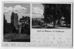 Medenau, Kreis Samland Medenau, Kirche und Dorfstraße 