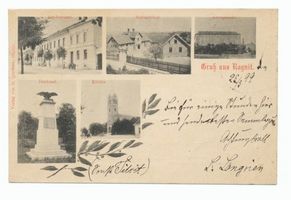 Ragnit, Kreis Tilsit-Ragnit Ragnit, Landratsamt, Schlachthof, Amtsgericht, Denkmal und Kirche 