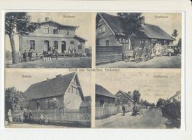 Hellengrund, Kreis Ortelsburg Sabiellen, Molkerei, Gasthaus, Schule, Straßenpartie 