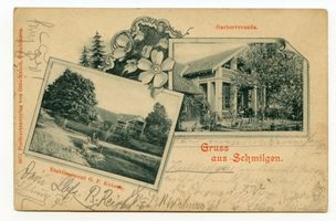 Schmilgen Kr. Gumbinnen, Kreis Gumbinnen Schmilgen Kr. Gumbinnen, Gartenveranda undEtablissement G. F. Kutzat 
