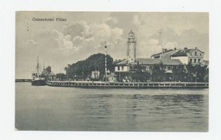 Pillau, Seestadt, Kreis Samland Pillau, Seestadt, Ostseehotel, Konditorei und Cafe, Leuchtturm Pillau, Leuchtturm