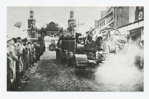 Tilsit, Stadt, Stadtkreis Tilsit Tilsit, Wiederanschluss des Memelgebietes am 22.03.1939, deutsche Truppen überqueren die Luisenbrücke Тильзит, воссоединение Мемельского края 22.03.1939, немецкие войска переходят мост Луизы