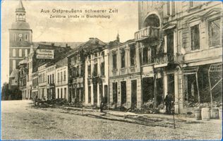 Bischofsburg, Stadt, Kreis Rößel Bischofsburg, Zerstörte Straße im 1. Weltkrieg 