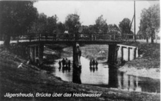 Jägersfreude (Ostpr.), Kreis Gumbinnen Sodinehlen, Brücke über das Heidewasser 